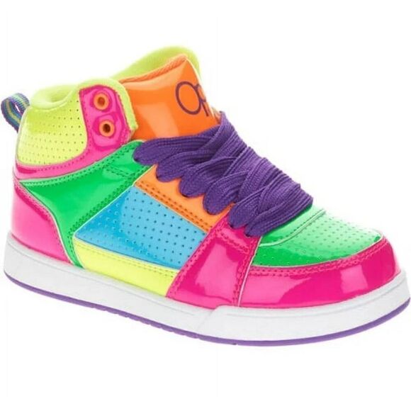 OP Ocean Pacific Neon Retro Girls High Top Sneakers Skater Shoes Size 4 - Picture 1 of 7